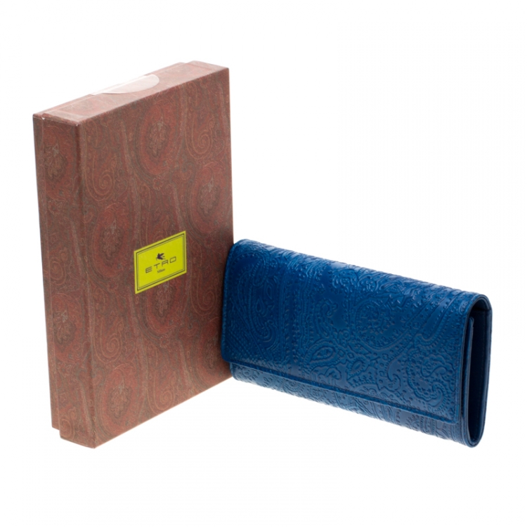 Pre Owned Etro Blue Paisley Leather Continental Wallet