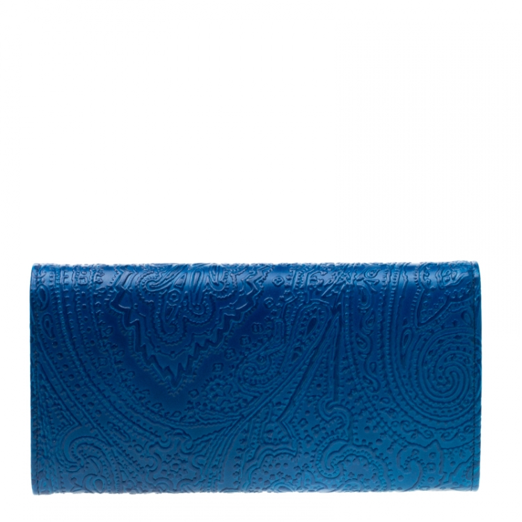 Pre Owned Etro Blue Paisley Leather Continental Wallet