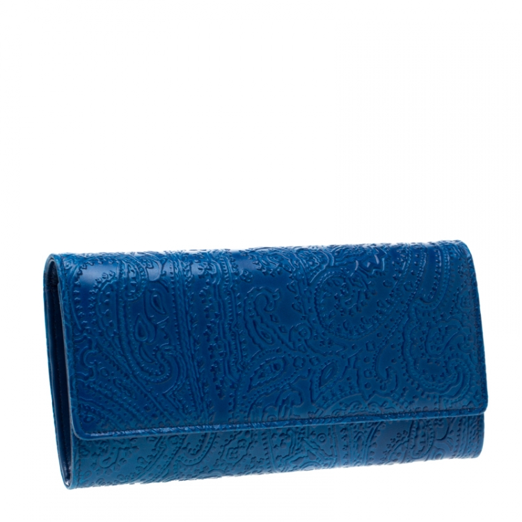 Pre Owned Etro Blue Paisley Leather Continental Wallet