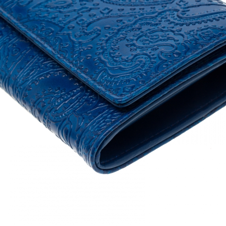 Pre Owned Etro Blue Paisley Leather Continental Wallet