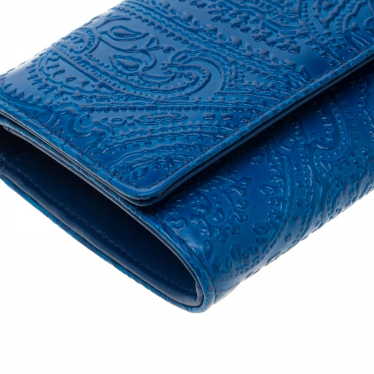 Pre Owned Etro Blue Paisley Leather Continental Wallet