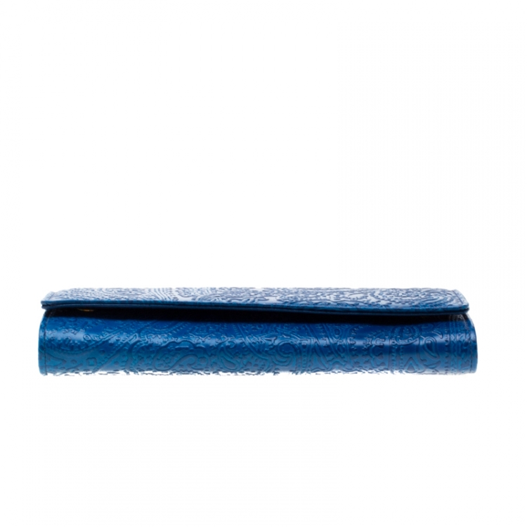 Pre Owned Etro Blue Paisley Leather Continental Wallet