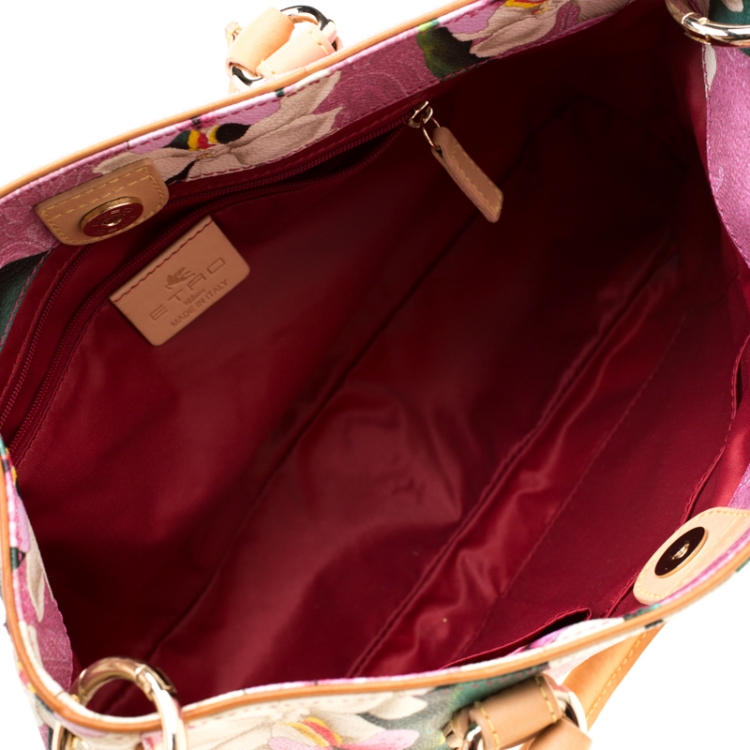 Pre Owned Etro Pink/Light Brown Floral Paisley Printed Coated Canvas Tote