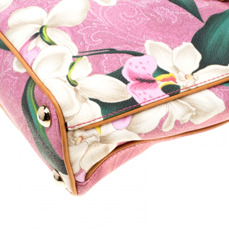 Pre Owned Etro Pink/Light Brown Floral Paisley Printed Coated Canvas Tote