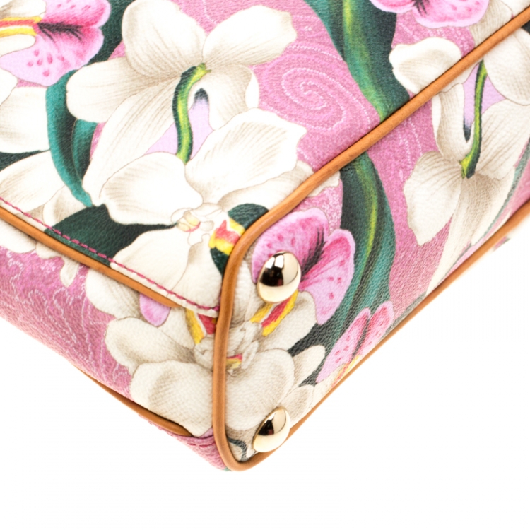 Pre Owned Etro Pink/Light Brown Floral Paisley Printed Coated Canvas Tote