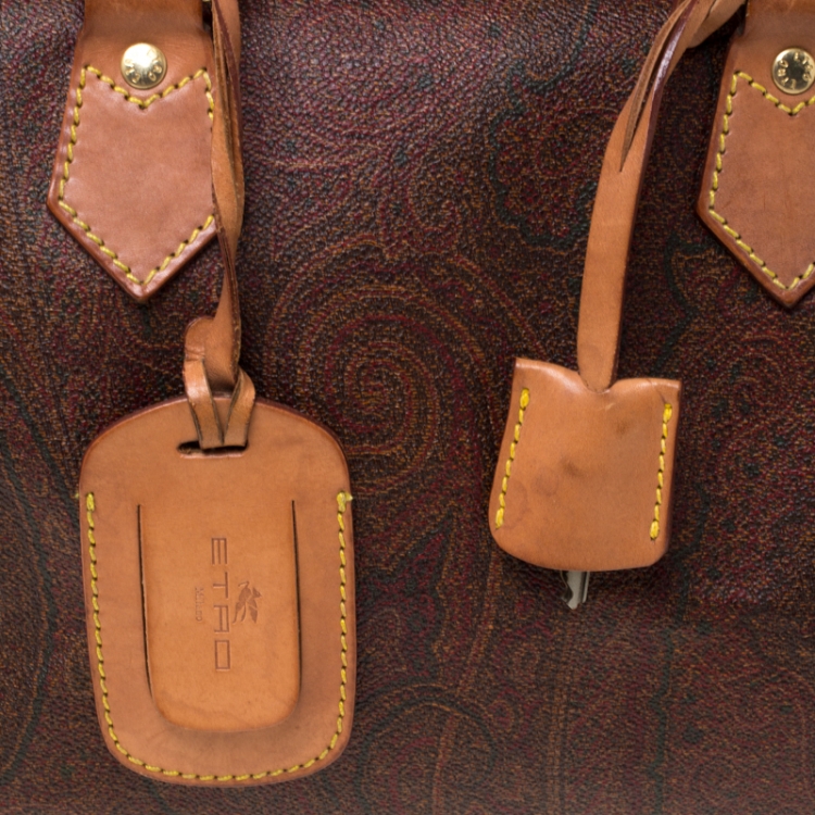 Pre Owned Etro Brown Paisley Printed Coated Canvas and Leather Boston Bag             