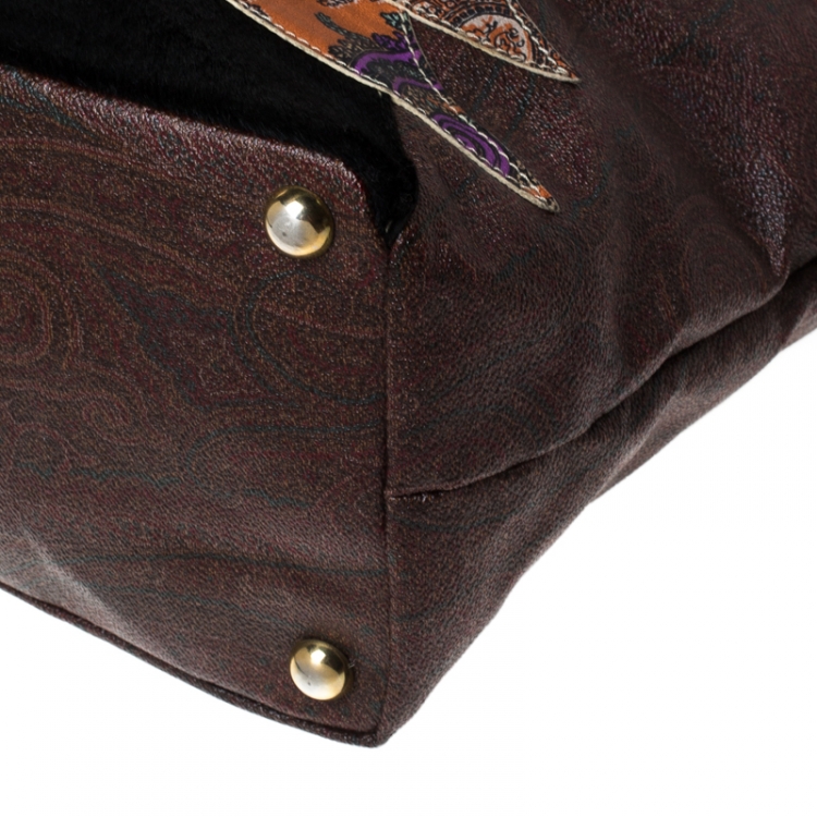 Pre Owned Etro Multicolor Paisley Printed Coated Canvas and Leather Embroidered Tote 
