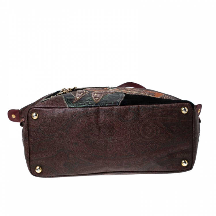 Pre Owned Etro Multicolor Paisley Printed Coated Canvas and Leather Embroidered Tote 