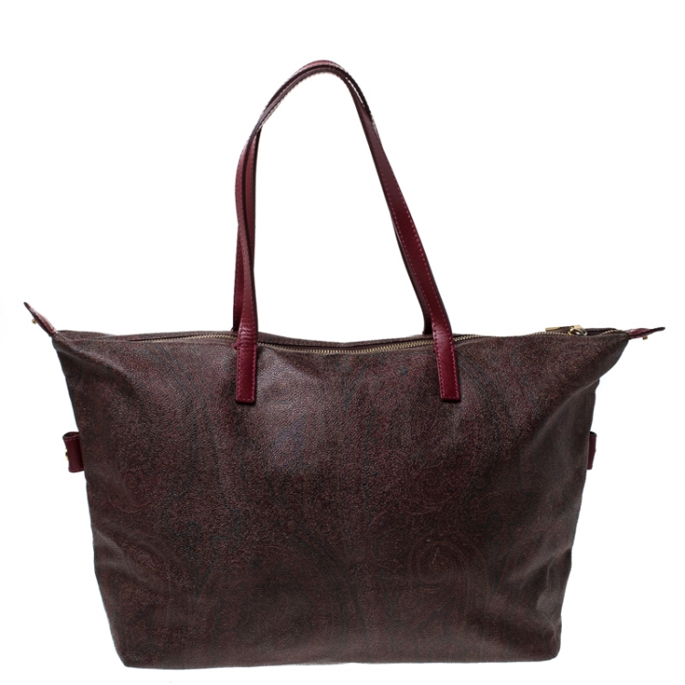 Pre Owned Etro Multicolor Paisley Printed Coated Canvas and Leather Embroidered Tote 