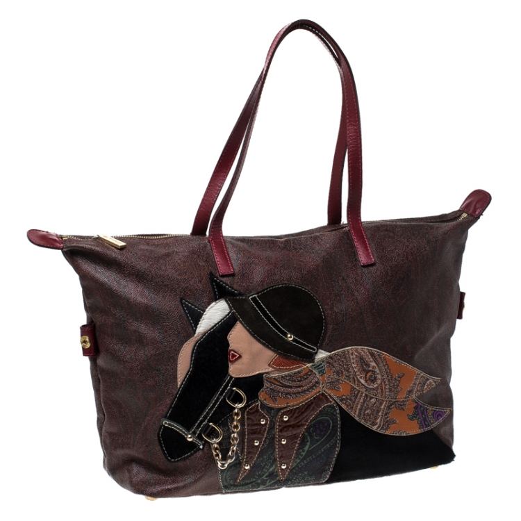Pre Owned Etro Multicolor Paisley Printed Coated Canvas and Leather Embroidered Tote 