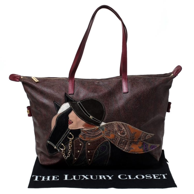 Pre Owned Etro Multicolor Paisley Printed Coated Canvas and Leather Embroidered Tote 