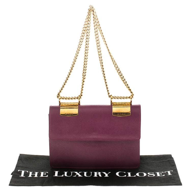 Pre Owned Etro Purple Leather Chain Flap Shoulder Bag