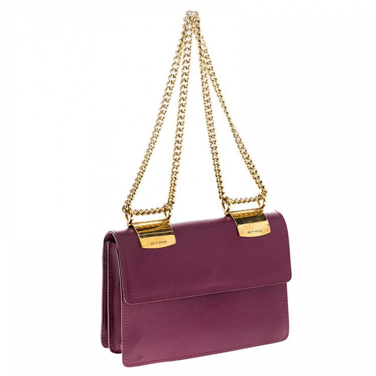 Pre Owned Etro Purple Leather Chain Flap Shoulder Bag
