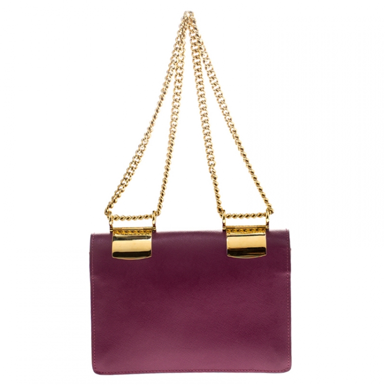 Pre Owned Etro Purple Leather Chain Flap Shoulder Bag