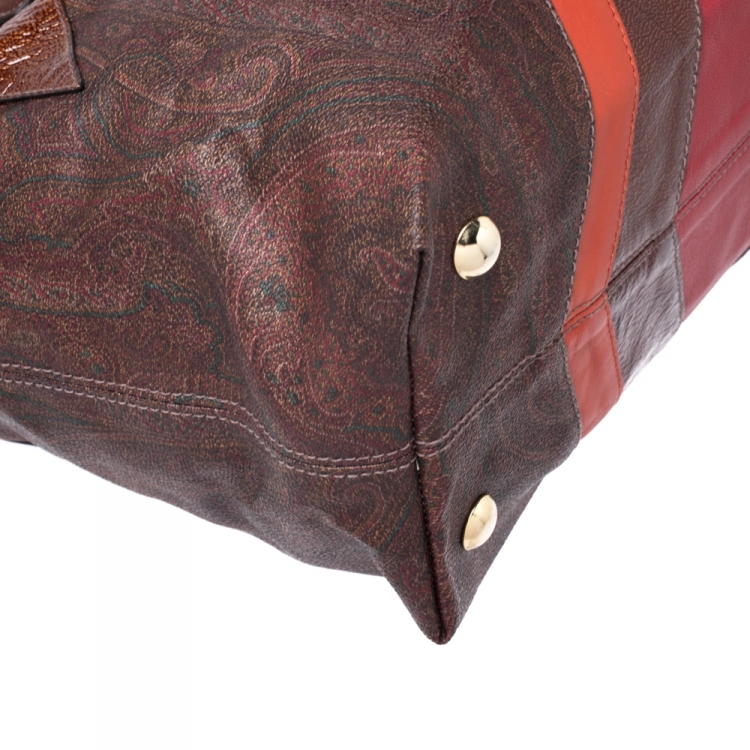 Pre Owned Etro Multicolor Paisley Coated Canvas and Fur Tote