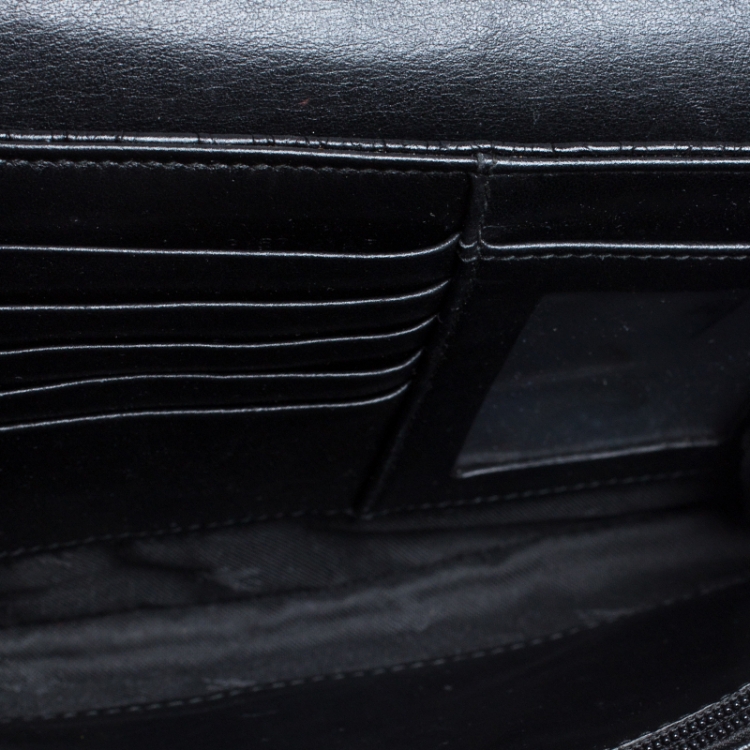 Pre Owned Etro Black Leather Embossed Flap Shoulder Bag
