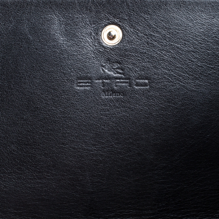 Pre Owned Etro Black Leather Embossed Flap Shoulder Bag