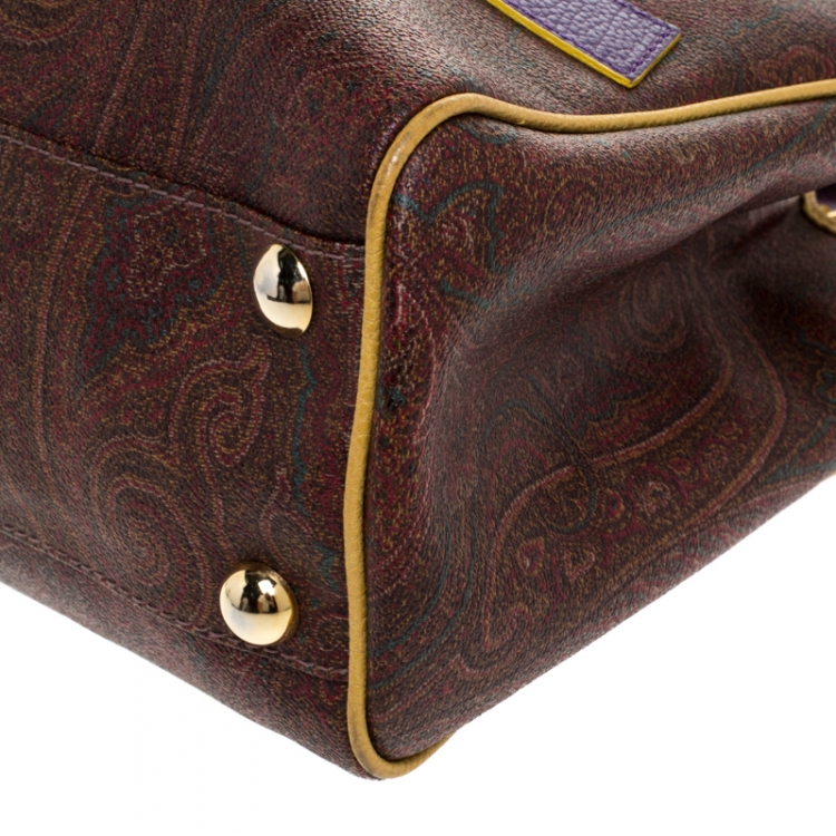 Pre Owned Etro Tri Color Paisley Print Coated Canvas and Leather Logo Tote