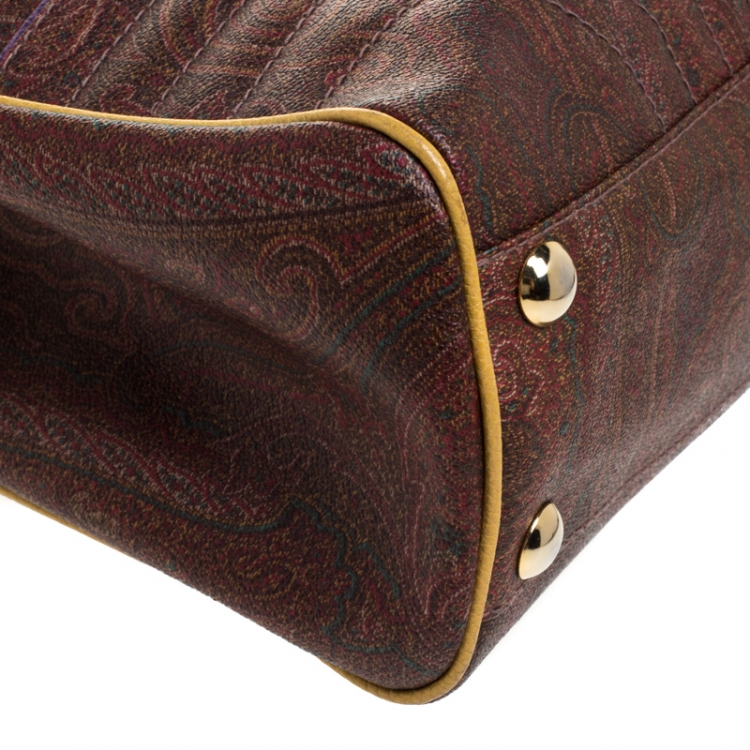 Pre Owned Etro Tri Color Paisley Print Coated Canvas and Leather Logo Tote