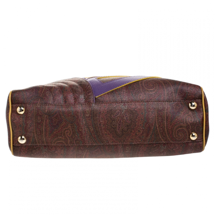 Pre Owned Etro Tri Color Paisley Print Coated Canvas and Leather Logo Tote