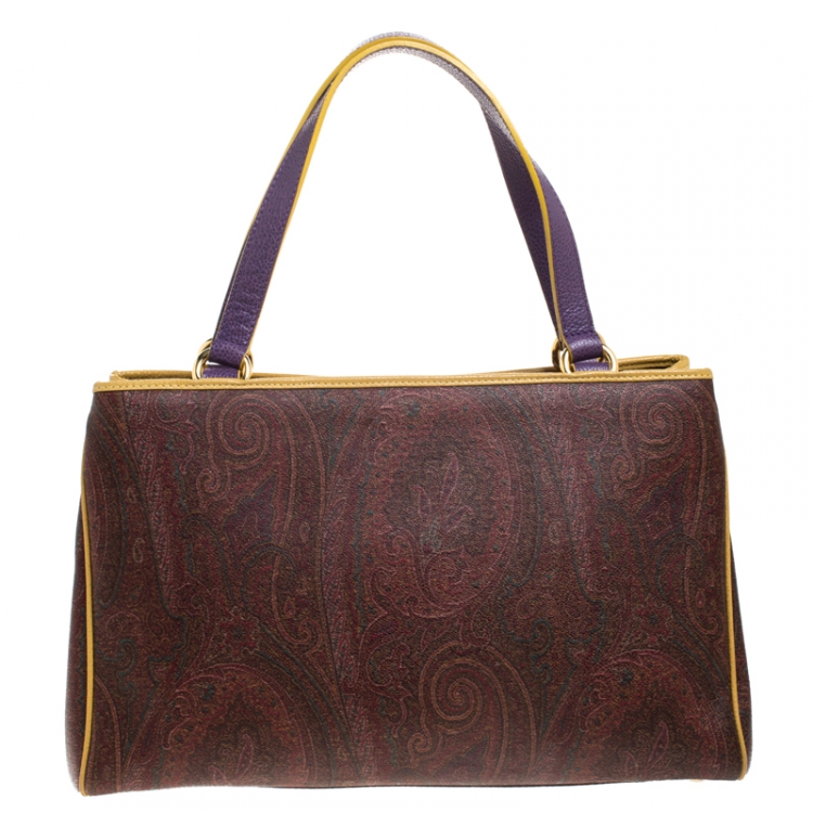 Pre Owned Etro Tri Color Paisley Print Coated Canvas and Leather Logo Tote