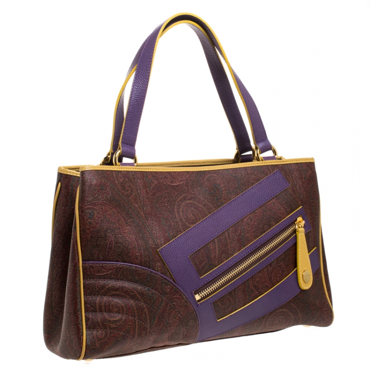Pre Owned Etro Tri Color Paisley Print Coated Canvas and Leather Logo Tote