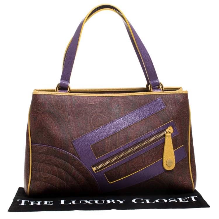 Pre Owned Etro Tri Color Paisley Print Coated Canvas and Leather Logo Tote