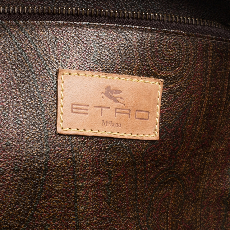 Pre Owned Etro Brown Paisley Printed Coated Canvas and Leather Weekender Bag