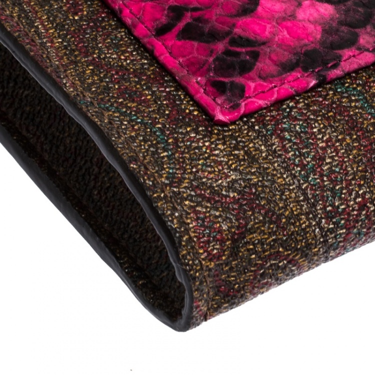Pre Owned Etro Paisley Printed Coated Canvas and Snakeskin Effect Leather Crossbody Bag
