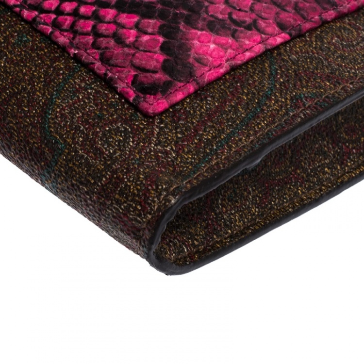 Pre Owned Etro Paisley Printed Coated Canvas and Snakeskin Effect Leather Crossbody Bag