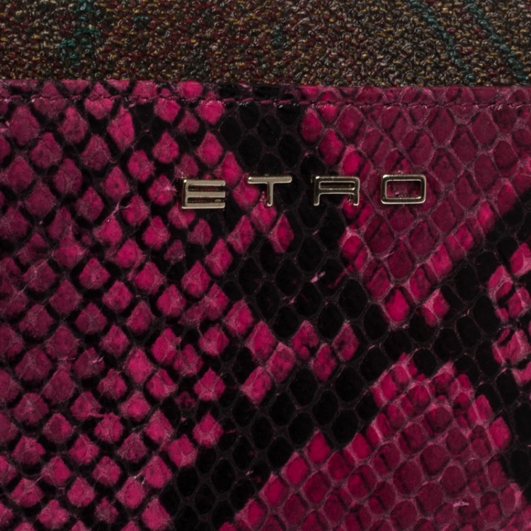 Pre Owned Etro Paisley Printed Coated Canvas and Snakeskin Effect Leather Crossbody Bag