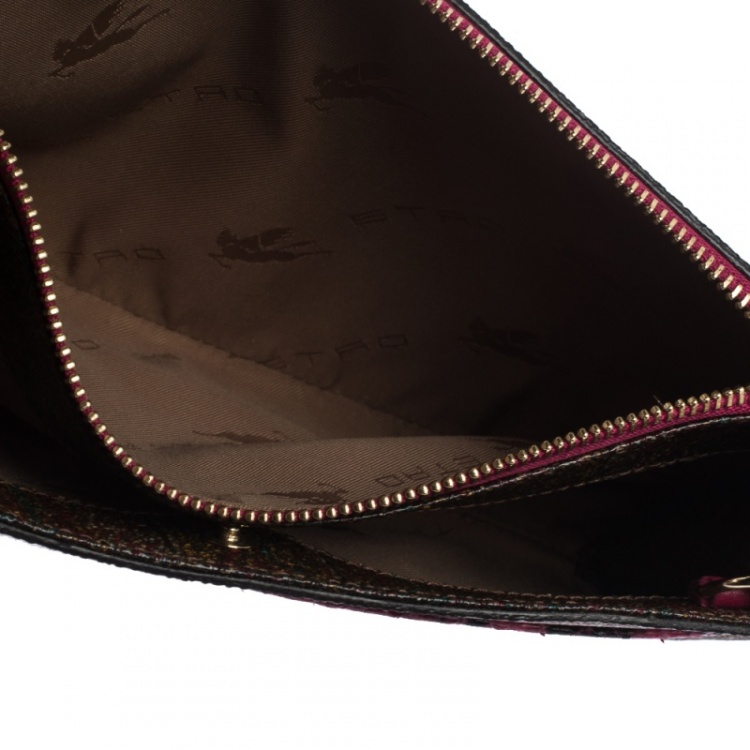 Pre Owned Etro Paisley Printed Coated Canvas and Snakeskin Effect Leather Crossbody Bag
