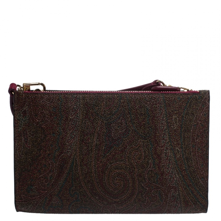 Pre Owned Etro Paisley Printed Coated Canvas and Snakeskin Effect Leather Crossbody Bag