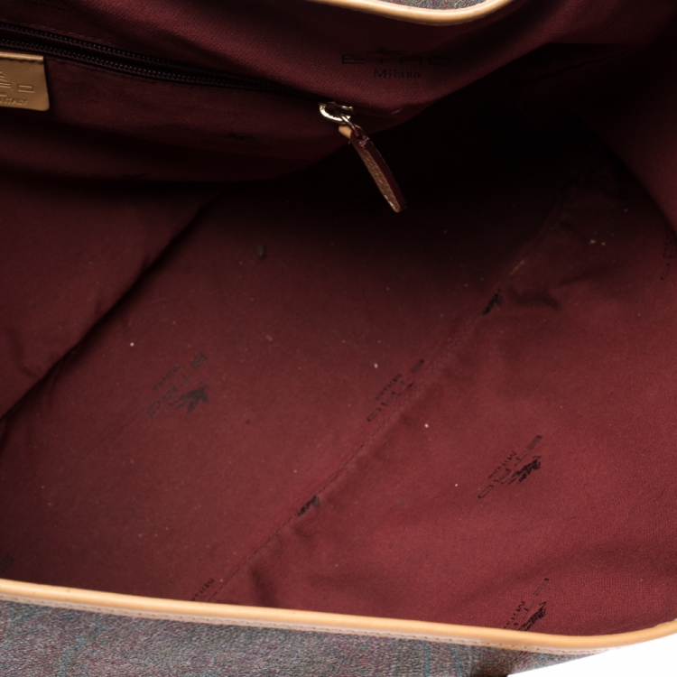 مملوكة مسبقًا Etro Brown Paisley Printed Coated Canvas and Leather Shopper Tote