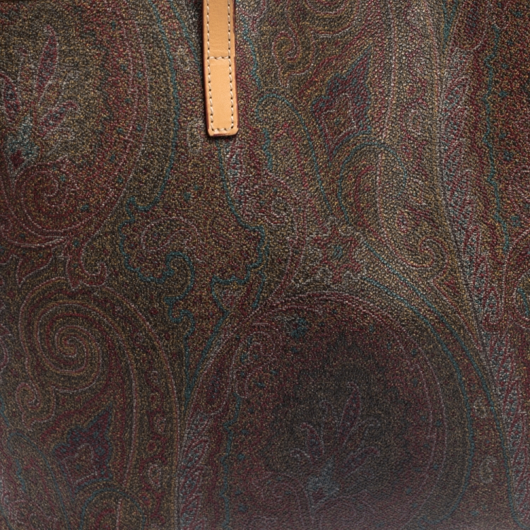 مملوكة مسبقًا Etro Brown Paisley Printed Coated Canvas and Leather Shopper Tote