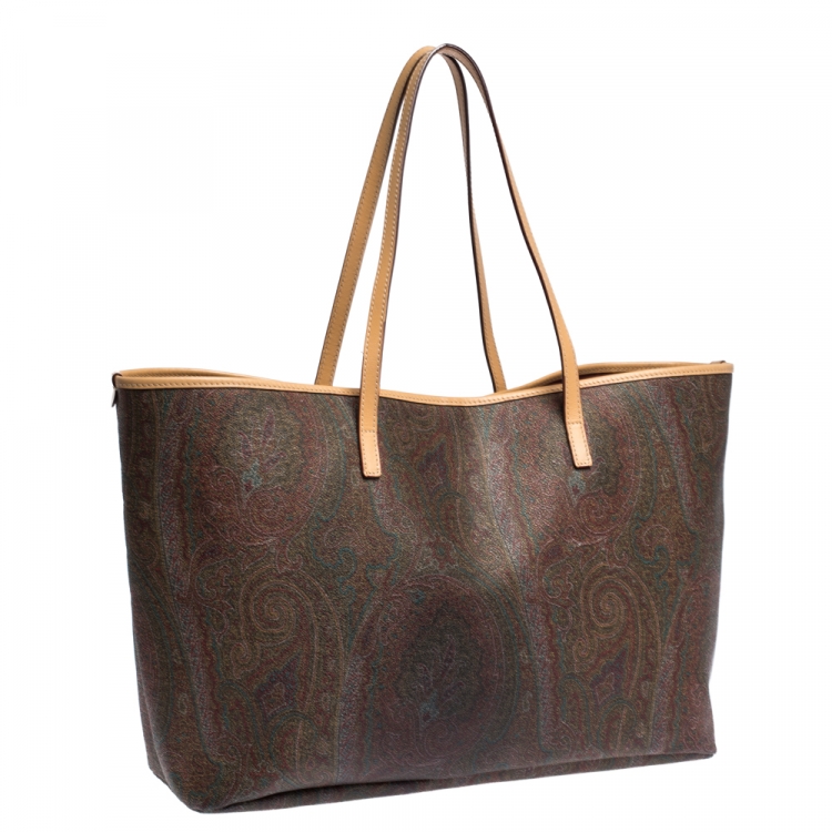 مملوكة مسبقًا Etro Brown Paisley Printed Coated Canvas and Leather Shopper Tote