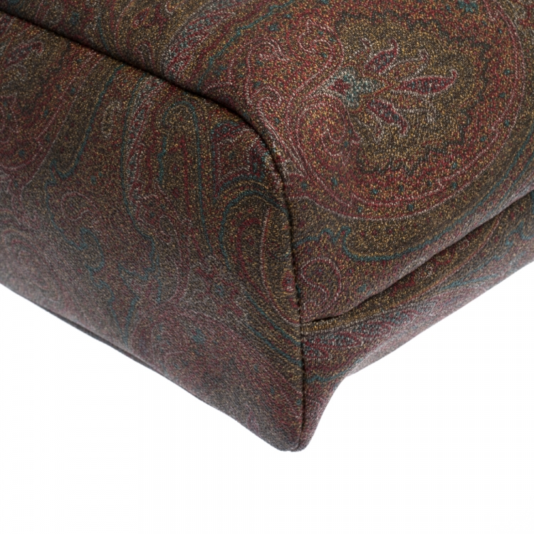 مملوكة مسبقًا Etro Brown Paisley Printed Coated Canvas and Leather Shopper Tote
