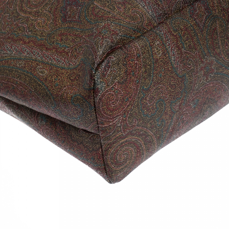 مملوكة مسبقًا Etro Brown Paisley Printed Coated Canvas and Leather Shopper Tote