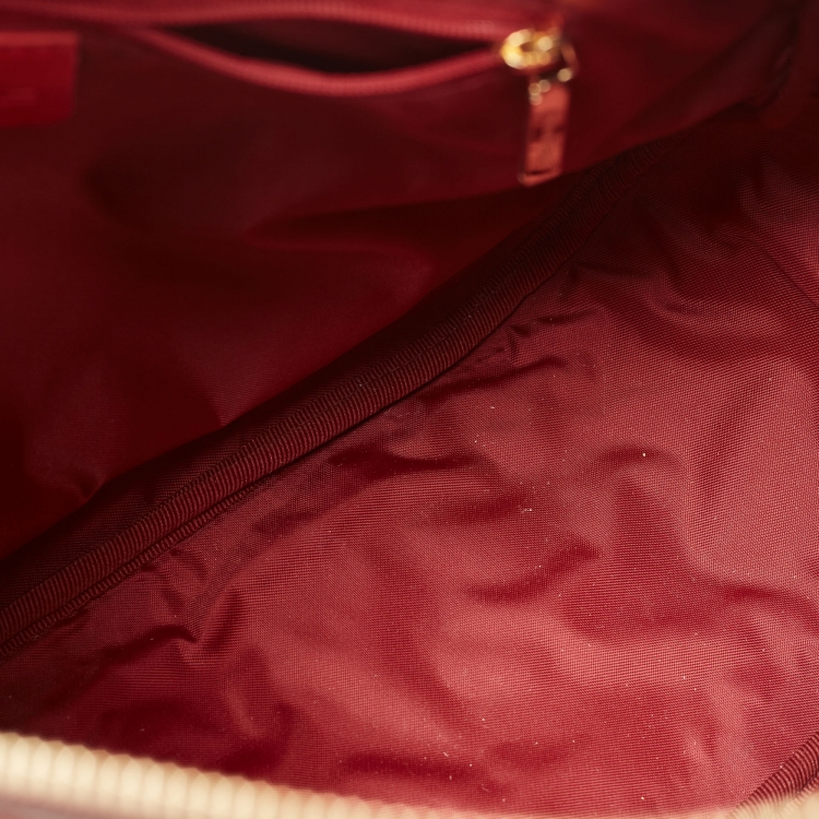 Pre Owned Etro Red/Multicolor Printed Canvas and Croc Embossed Leather Hobo