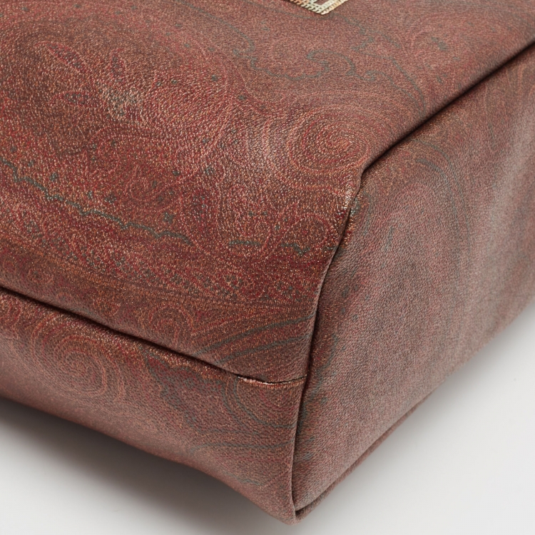 Pre Owned Etro Brown Paisley Print Coated Canvas Sequin Logo Shopper Tote