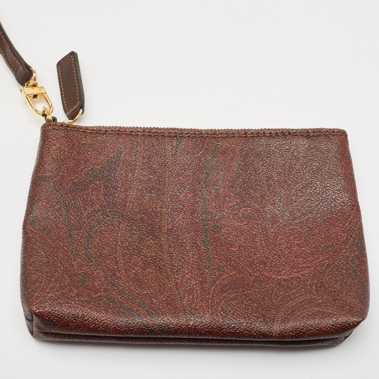 Pre Owned Etro Brown Paisley Print Coated Canvas Sequin Logo Shopper Tote