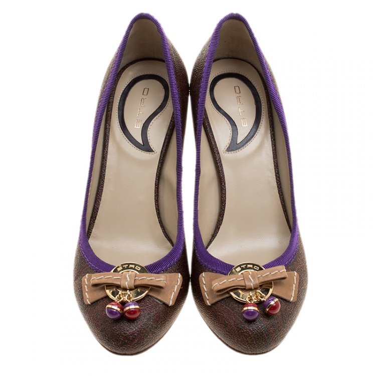Pre Owned Etro Multicolor Canvas and Leather Block Heel Pumps Size 36