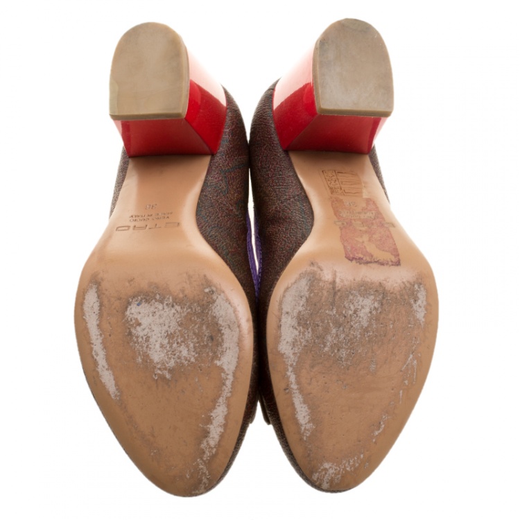 Pre Owned Etro Multicolor Canvas and Leather Block Heel Pumps Size 36