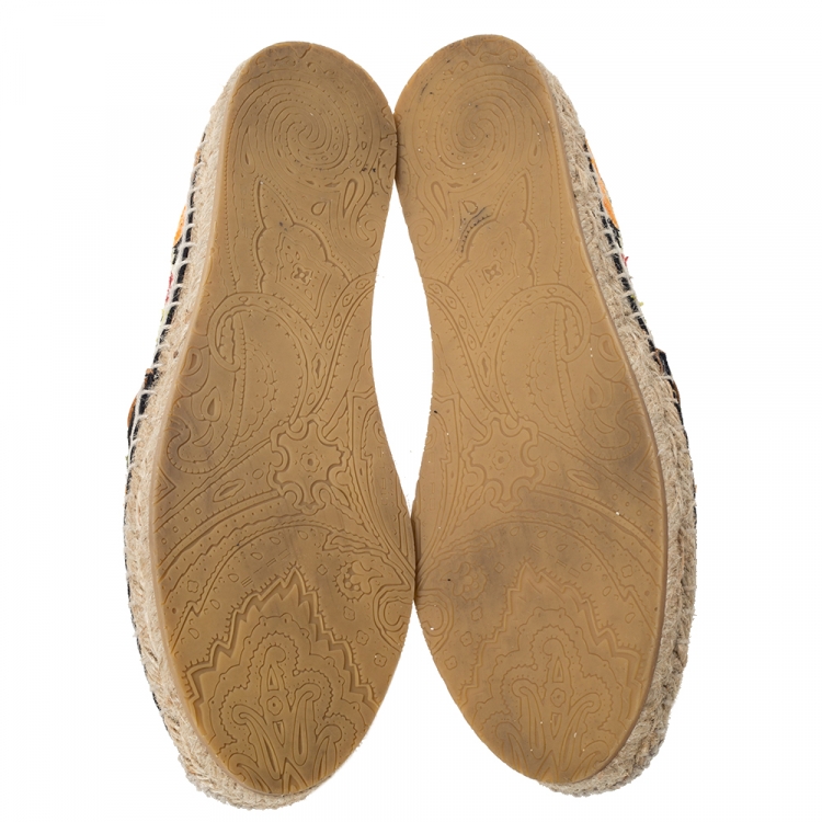 Pre Owned Etro Black/Multicolor Embroidered Fabric Espadrille Flats Size 36