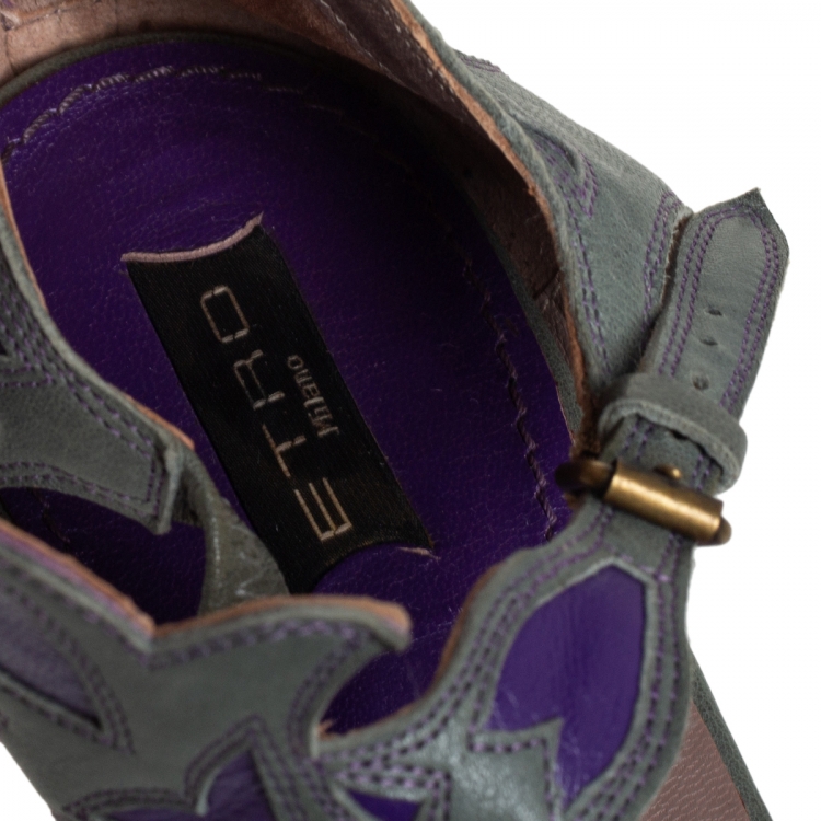 Pre Owned Etro Grey/Purple Leather Flat Gladiator Sandals Size 38