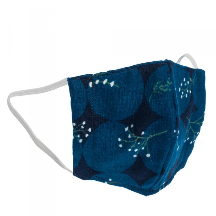 Pre Owned Non-Medical Handmade Blue Floral Printed Cotton Face Mask - Pack Of 2 (Available for UAE Customers Only)