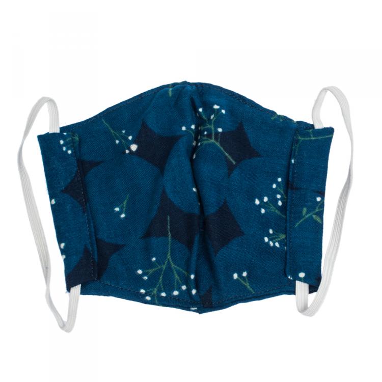 Pre Owned Non-Medical Handmade Blue Floral Printed Cotton Face Mask - Pack Of 2 (Available for UAE Customers Only)