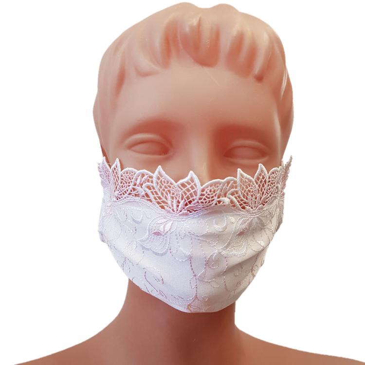 Pre Owned Non-Medical Handmade White Embroidered Lace and Cotton Face Mask - Pack Of 10 (Available for UAE Customers Only) 