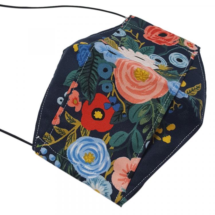 Pre Owned Non-Medical Handmade Dark Blue Floral Printed Cotton Face Mask - Pack Of 2 (Available for UAE Customers Only)