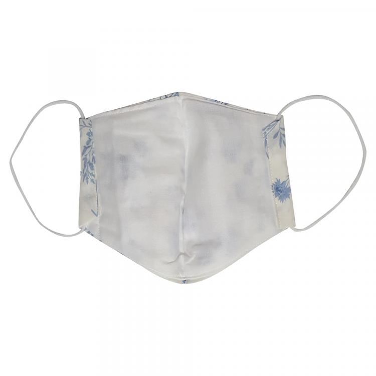Pre Owned Non-Medical Handmade White/Blue Floral Printed Cotton Face Mask - Pack Of 2 (Available for UAE Customers Only)